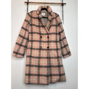 NWOT LOFT Plaid Double Breasted Coat Pink Gray Wool Blend Gorpcore Outdoor Sz M